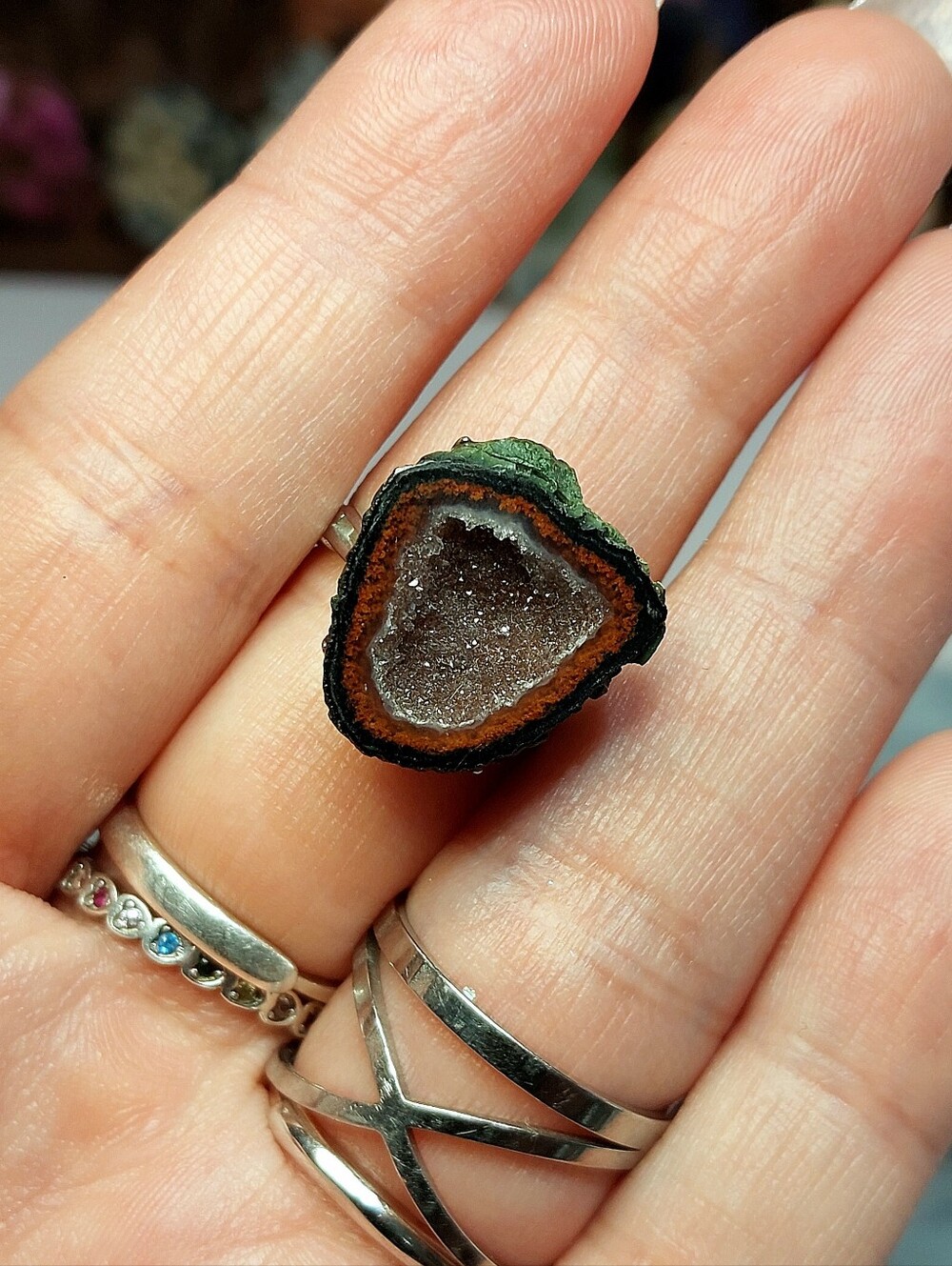 ⚒️ Mexican Tobasco Mini Geode Solitare Copper Specimen Ring